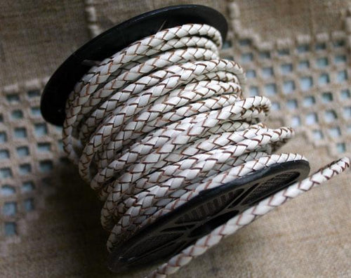 Braided Bolo Leather Cord White Round 3mm  - 1 meter - sunnybeachjewelry