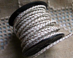Braided Bolo Leather Cord White Round 5mm  - 1 meter - sunnybeachjewelry