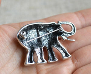 Brooch Elephant with USA Flag SIlver Pewter 49x33mm - sunnybeachjewelry