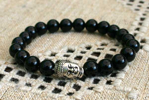 Buddha Yoga Bracelet Energy Power Black Obsidian - sunnybeachjewelry