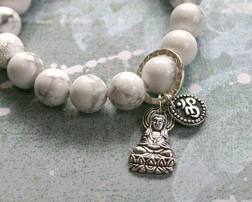 Buddha Yoga Bracelet Energy Power White Howlite - sunnybeachjewelry