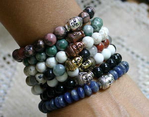 Buddha Yoga Bracelet Energy Power White Mountain Jade Tigereye - sunnybeachjewelry
