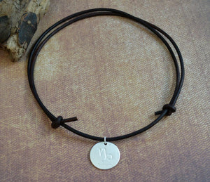 Capricorn Zodiac Sign Leather Necklace Astrology Gift - sunnybeachjewelry