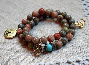 Change Moon Goddess Collection Autimn Jasper Wrap Bracelet with Tree of Life - sunnybeachjewelry