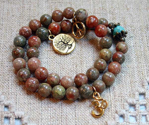 Change Moon Goddess Collection Autimn Jasper Wrap Bracelet with Tree of Life - sunnybeachjewelry