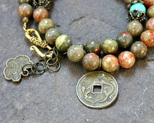 Change Moon Goddess Collection Autimn Jasper Wrap Bracelet with Zodiac Coin - sunnybeachjewelry