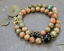 Load image into Gallery viewer, Change Moon Goddess Collection Autimn Jasper Wrap Bracelet with Zodiac Coin - sunnybeachjewelry

