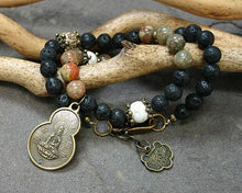 Load image into Gallery viewer, Change Moon Goddess Collection Black Lava Wrap Bracelet with Buddha - sunnybeachjewelry
