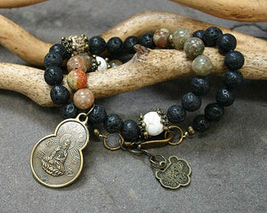 Change Moon Goddess Collection Black Lava Wrap Bracelet with Buddha - sunnybeachjewelry