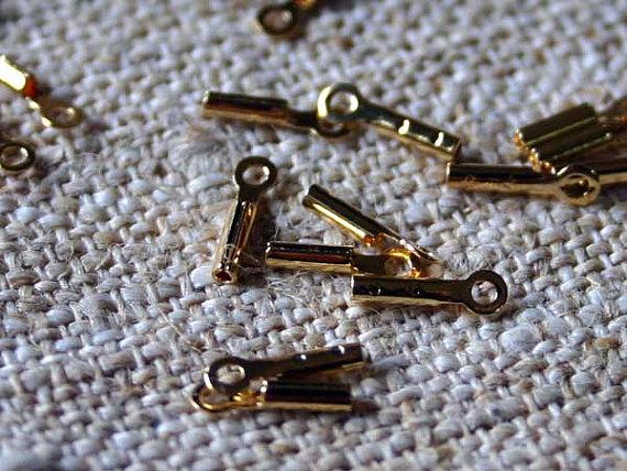 Crimp Cord Ends Tip 7x2mm Gold Silver Plated Brass Tube With Loop 1.5mm ID - sunnybeachjewelry