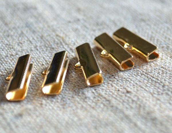 Crimp Ribbon End 10x5mm Gold Silver Plated Brass Clamps Smooth Finish - sunnybeachjewelry