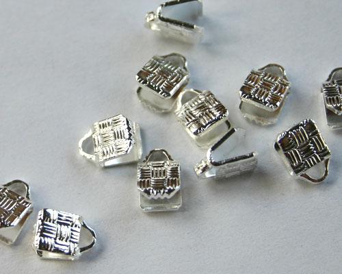 Crimp Ribbon End 5x5mm Gold Silver Plated Brass Clamps Textured Finish - sunnybeachjewelry