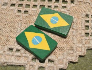 Flag Bead Brazil 30x20mm Rectangle Polyclay Polymer Clay Jewelry Fimo Bead - sunnybeachjewelry