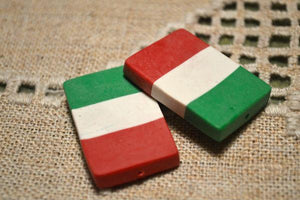 Flag Bead Italy 30x20mm Rectangle Polyclay Polymer Clay Jewelry Fimo Bead - sunnybeachjewelry