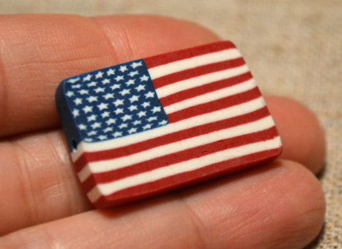 Flag Bead USA 30x20mm Rectangle Polyclay Polymer Clay Jewelry Fimo Bead - sunnybeachjewelry