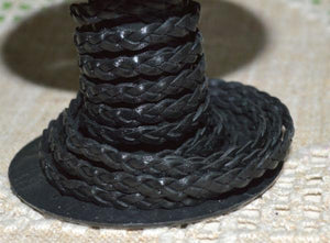 Flat Braided Leather Black 5mm  - 1 meter - sunnybeachjewelry
