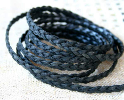 Flat Braided Leather Black 5mm  - 1 meter - sunnybeachjewelry