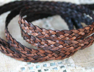 Flat Braided Leather Brown Natural 10mm  - 1 meter - sunnybeachjewelry
