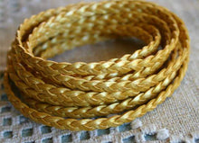 Load image into Gallery viewer, Flat Braided Leather Gold Metallic 5mm  - 1 meter - sunnybeachjewelry
