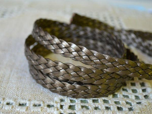 Flat Braided Leather Kansa Bronze Metallic 10mm  - 1 meter - sunnybeachjewelry