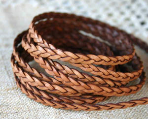 Flat Braided Leather Natural Brown 5mm  - 1 meter - sunnybeachjewelry