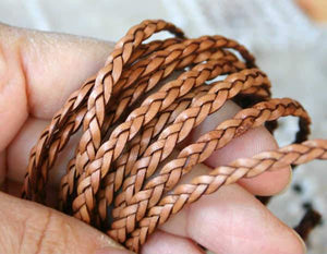 Flat Braided Leather Natural Brown 5mm  - 1 meter - sunnybeachjewelry