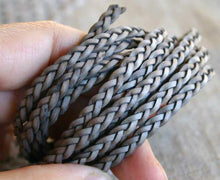 Load image into Gallery viewer, Flat Braided Leather Natural Grey 5mm  - 1 meter - sunnybeachjewelry
