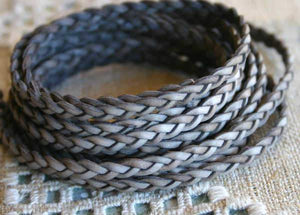 Flat Braided Leather Natural Grey 5mm  - 1 meter - sunnybeachjewelry