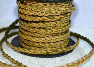 Flat Braided Leather Natural Olive Green 5mm  - 1 meter - sunnybeachjewelry