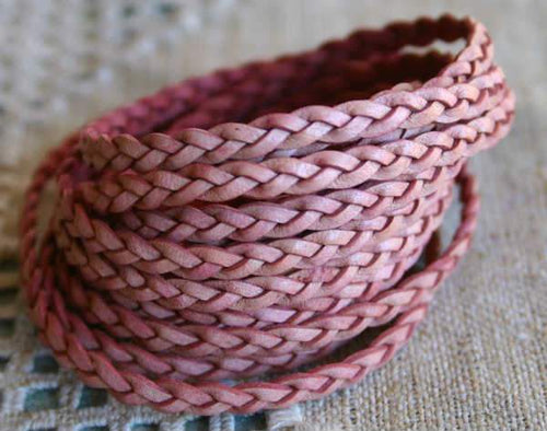 Flat Braided Leather Natural Pink 5mm  - 1 meter - sunnybeachjewelry