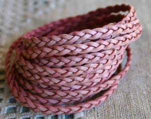 Flat Braided Leather Natural Pink 5mm  - 1 meter - sunnybeachjewelry