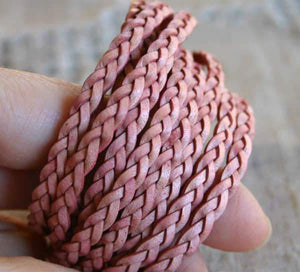 Flat Braided Leather Natural Pink 5mm  - 1 meter - sunnybeachjewelry