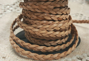 Flat Braided Leather Natural Tan 5mm  - 1 meter - sunnybeachjewelry