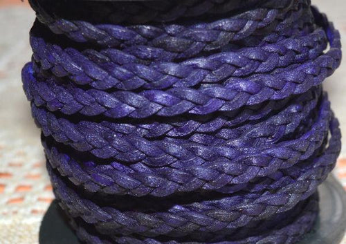 Flat Braided Leather Natural Violet 5mm  - 1 meter - sunnybeachjewelry