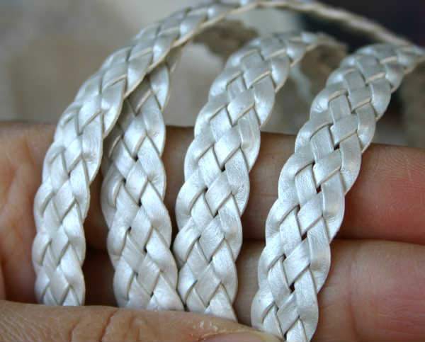 Flat Braided Leather Pearl Metallic 10mm  - 1 meter - sunnybeachjewelry