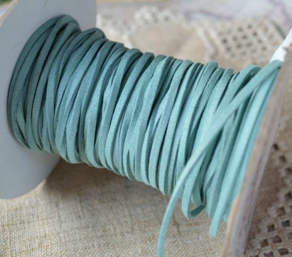 Flat Faux Leather Suede Turquoise Blue 3x1mm  - 5 yards - sunnybeachjewelry