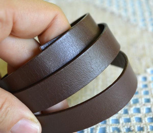 Flat Leather Strap Chocolate Brown 20mm  - 32 in - sunnybeachjewelry