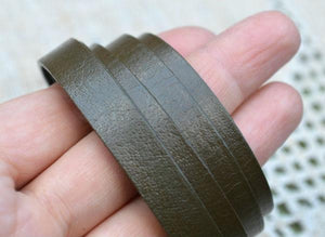 Flat Leather Strap Mehandi Green 10mm  - 1 meter - sunnybeachjewelry