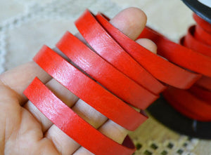 Flat Leather Strap Red 10mm  - 1 meter - sunnybeachjewelry