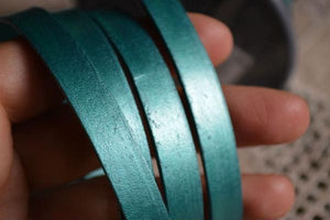 Flat Leather Strap Truly Teal Metallic 10mm  - 1 meter - sunnybeachjewelry