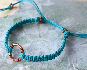 Friendship Bracelet Copper Karma Circle On Cotton Cord - sunnybeachjewelry