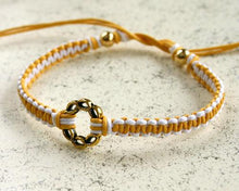 Load image into Gallery viewer, Friendship Bracelet Gold Circle On Cotton Cord - sunnybeachjewelry
