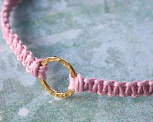 Load image into Gallery viewer, Friendship Bracelet Gold Karma Circle On Cotton Cord - sunnybeachjewelry
