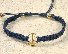 Load image into Gallery viewer, Friendship Bracelet Gold Peace Sign On Cotton Cord - sunnybeachjewelry
