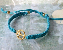 Load image into Gallery viewer, Friendship Bracelet Gold Peace Sign On Hemp Cord - sunnybeachjewelry
