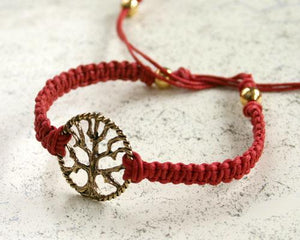 Friendship Bracelet Gold Tree Of Life On Cotton Cord - sunnybeachjewelry