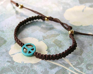 Friendship Bracelet Magnesite Peace Sign On Cotton Cord - sunnybeachjewelry