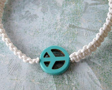 Load image into Gallery viewer, Friendship Bracelet Magnesite Peace Sign On Cotton Cord - sunnybeachjewelry
