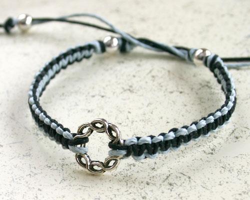 Friendship Bracelet Silver Circle On Cotton Cord - sunnybeachjewelry