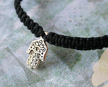 Load image into Gallery viewer, Friendship Bracelet Silver Hamsa Hand On Cotton Cord - sunnybeachjewelry
